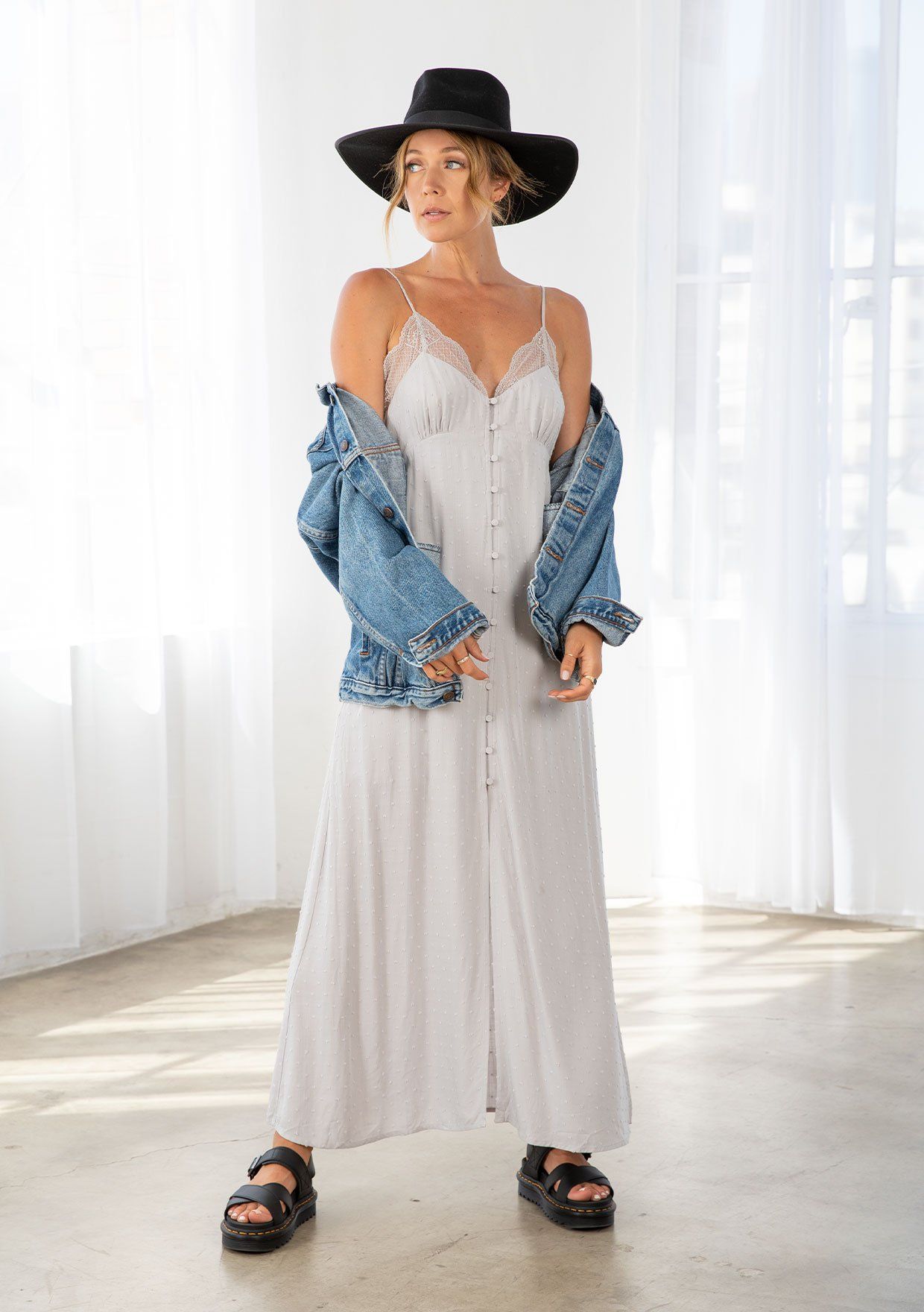 Romantic Clip Dot Maxi Slip Dress