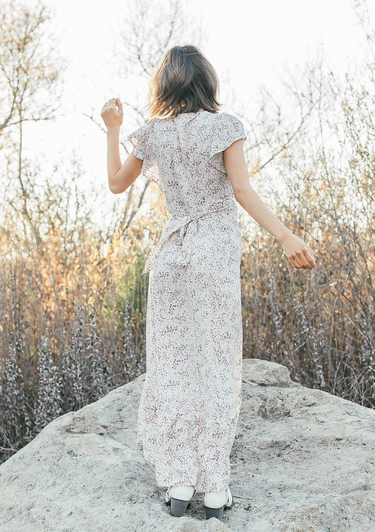 Cute Flutter Sleeve Floral Wrap Maxi Dress