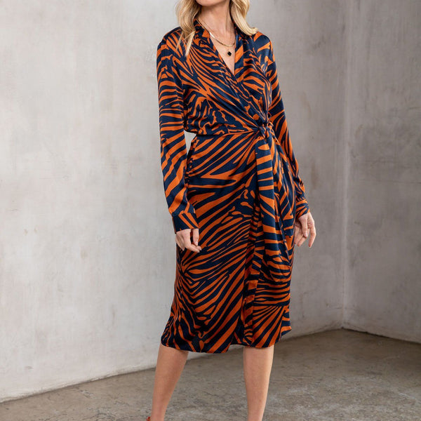 orange zebra print mesh flared sleeve tie waist bodycon dress Orange Zebra Print Mesh Flared Sleeve Tie Waist Bodycon Dress