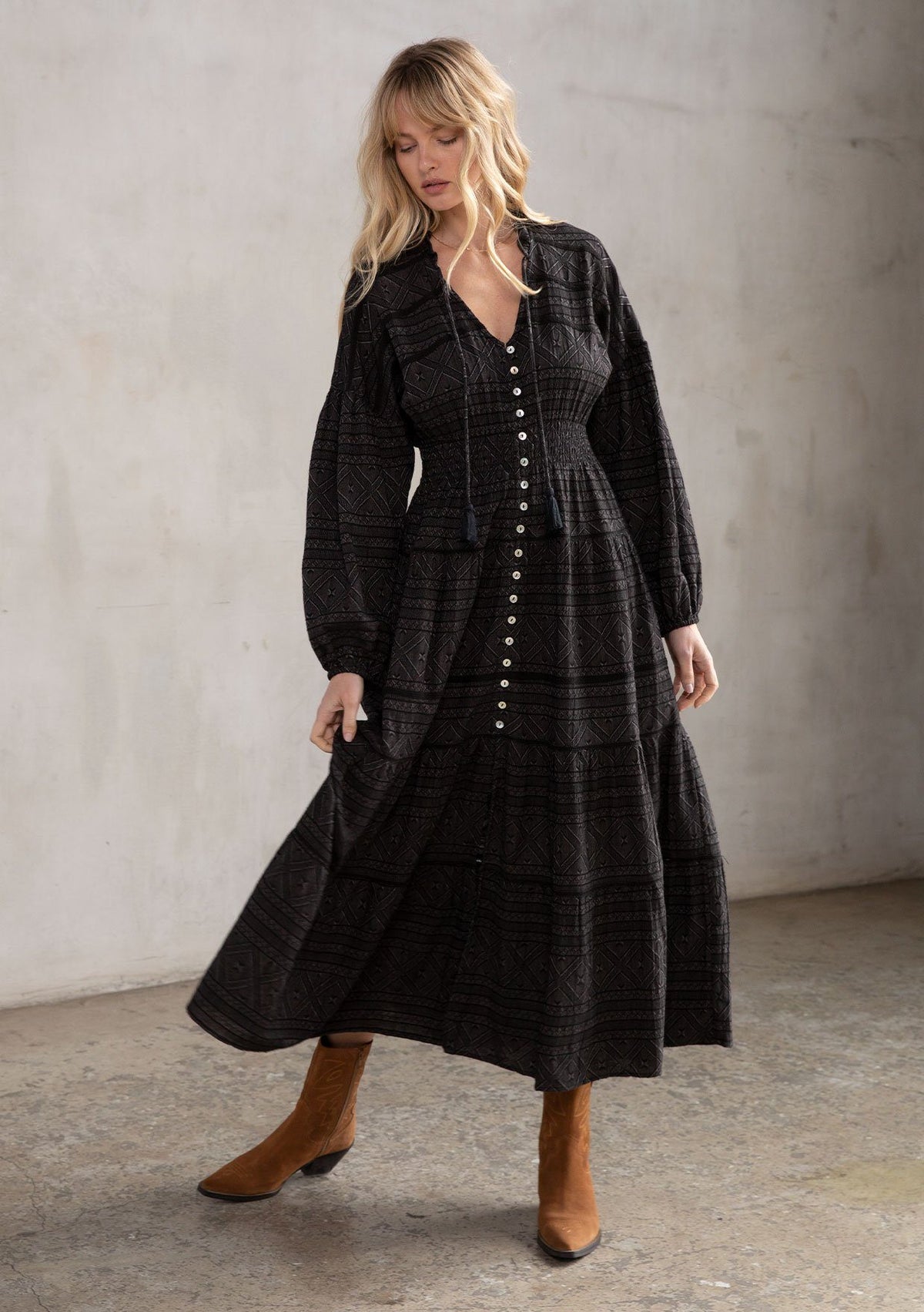 Romantic Bohemian Maxi Peasant Dress