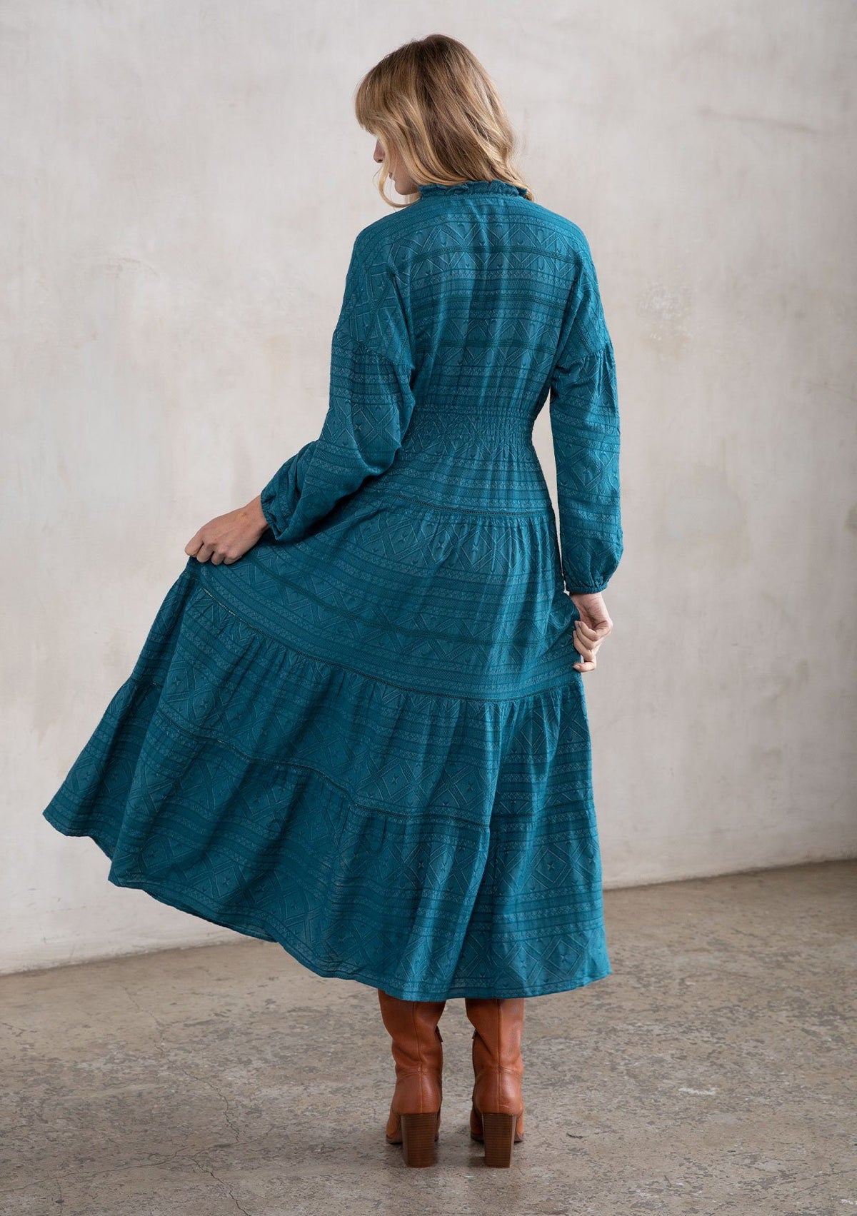 peasant midi dress Isn't It Romantic Maxi Teal / S nightout25 Romantic Renaissance Inspired Outfit Color:Silver & Nude Pink Floral Lace Ballgown