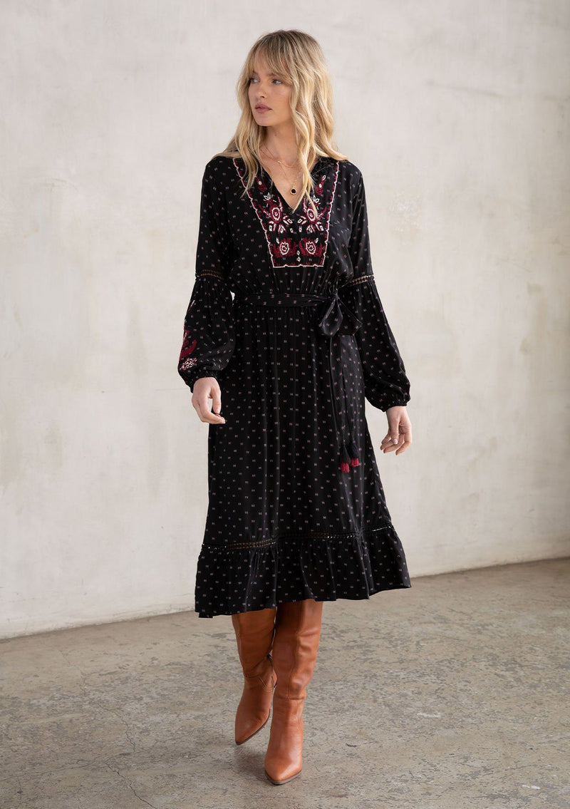 Keita Embroidered Dress Black/Merlot / S Keita Embroidered Dress Black/Merlot / S