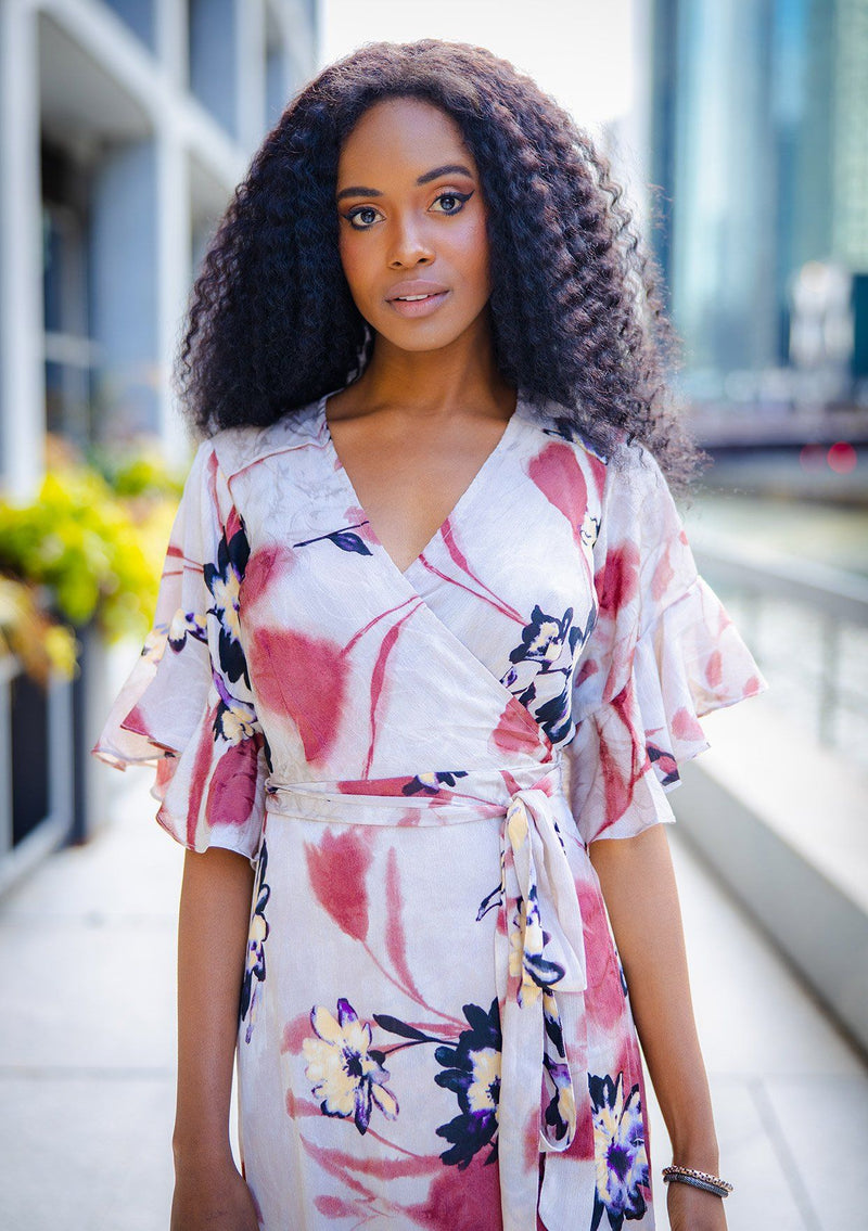 White floral maxi wrap dress Outlet