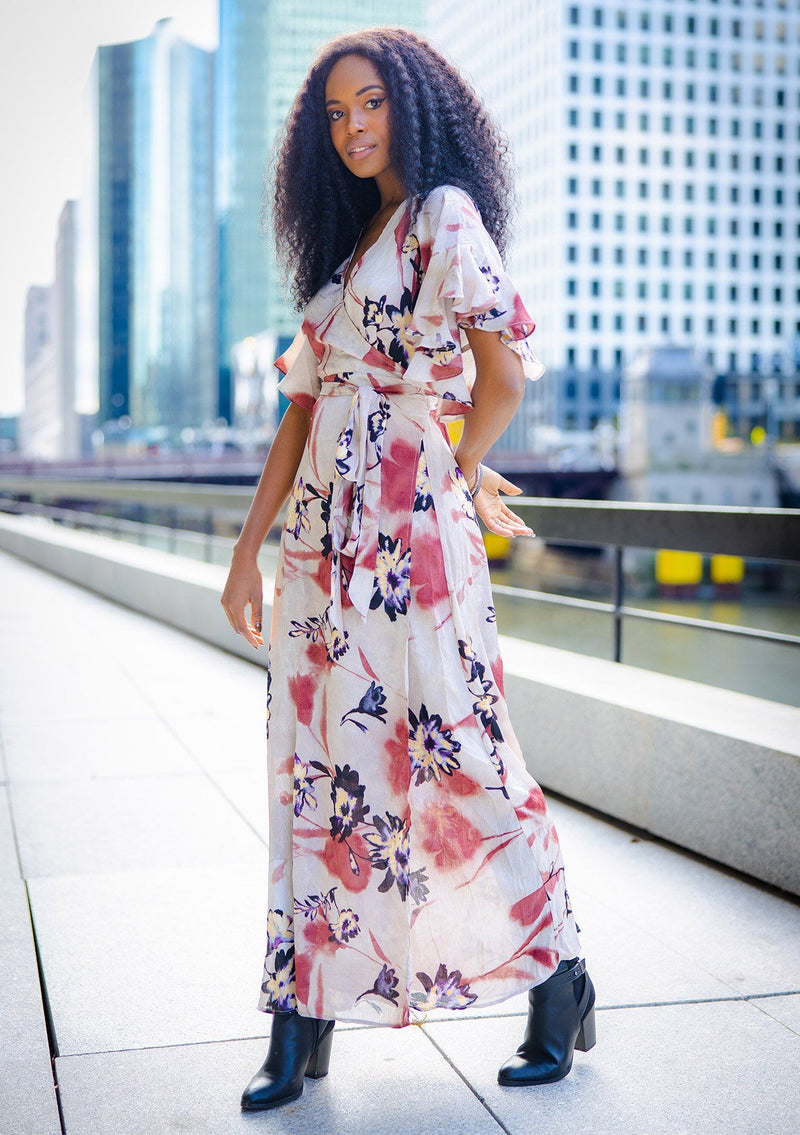Taupe floral maxi dress Clearance