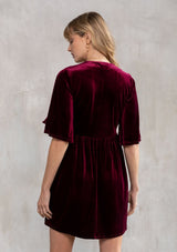 [Color: Wine] Lovestitch wine gorgeous and soft, velvet mini dress with deep V neckline and empire waist.