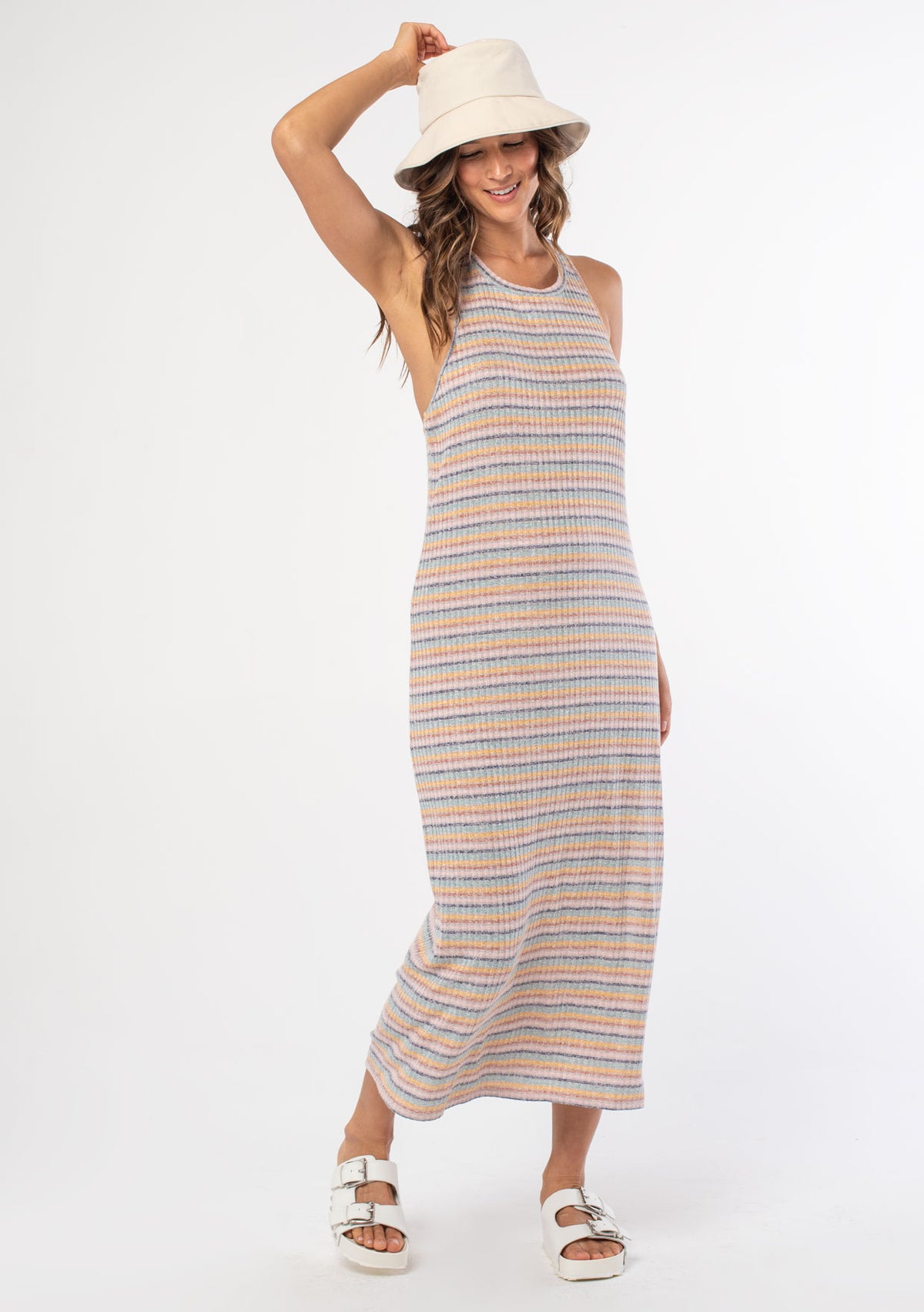 Rainbow Striped Knit Racerback Tank Maxi Dress | LOVESTITCH