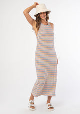 Rainbow Striped Knit Racerback Tank Maxi Dress