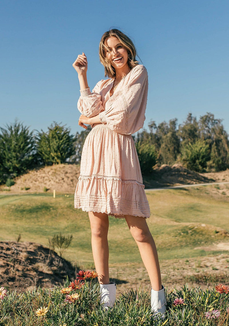 flowered off the shoulder dress Linka Off-Shoulder Tie Back Fluted Hem Dress Ornate Floral Print Pink
