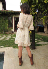 [Color: Sand Ivory] Floral mini dress with surplice front and smocked waist