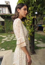 [Color: Sand Ivory] Floral mini dress with surplice front and smocked waist