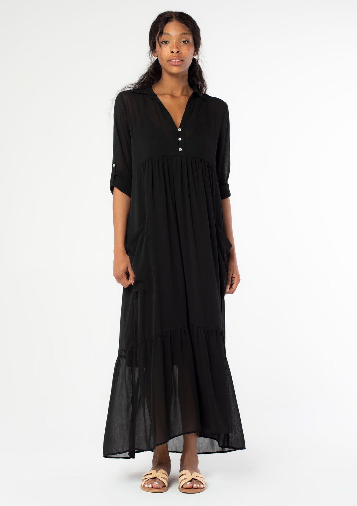 chiffon maxi shirt dress chouyatou Women Casual Cap Sleeve Button Down Tie Waist A Line Shirt Dress  Elegant Chiffon Maxi Dress (Small,Beige) at Amazon Women's Clothing store