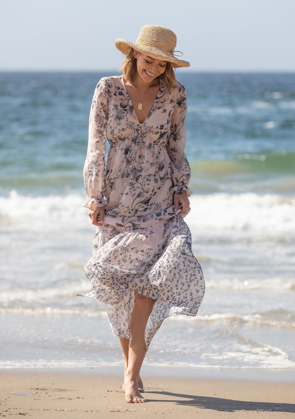 Meadow Sage Floral Maxi Dress Light Blue / S Meadow Sage Floral Maxi Dress Light Blue / S