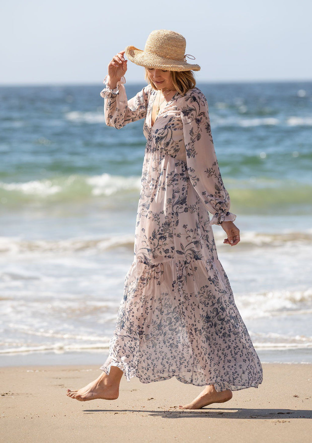 Meadow Sage Floral Maxi Dress Light Peach / M