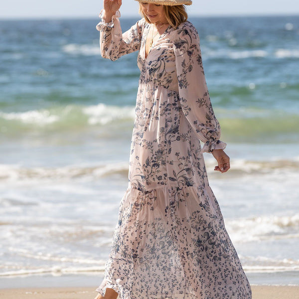 Meadow Sage Floral Maxi Dress Light Blue / S Meadow Sage Floral Maxi Dress Light Blue / S