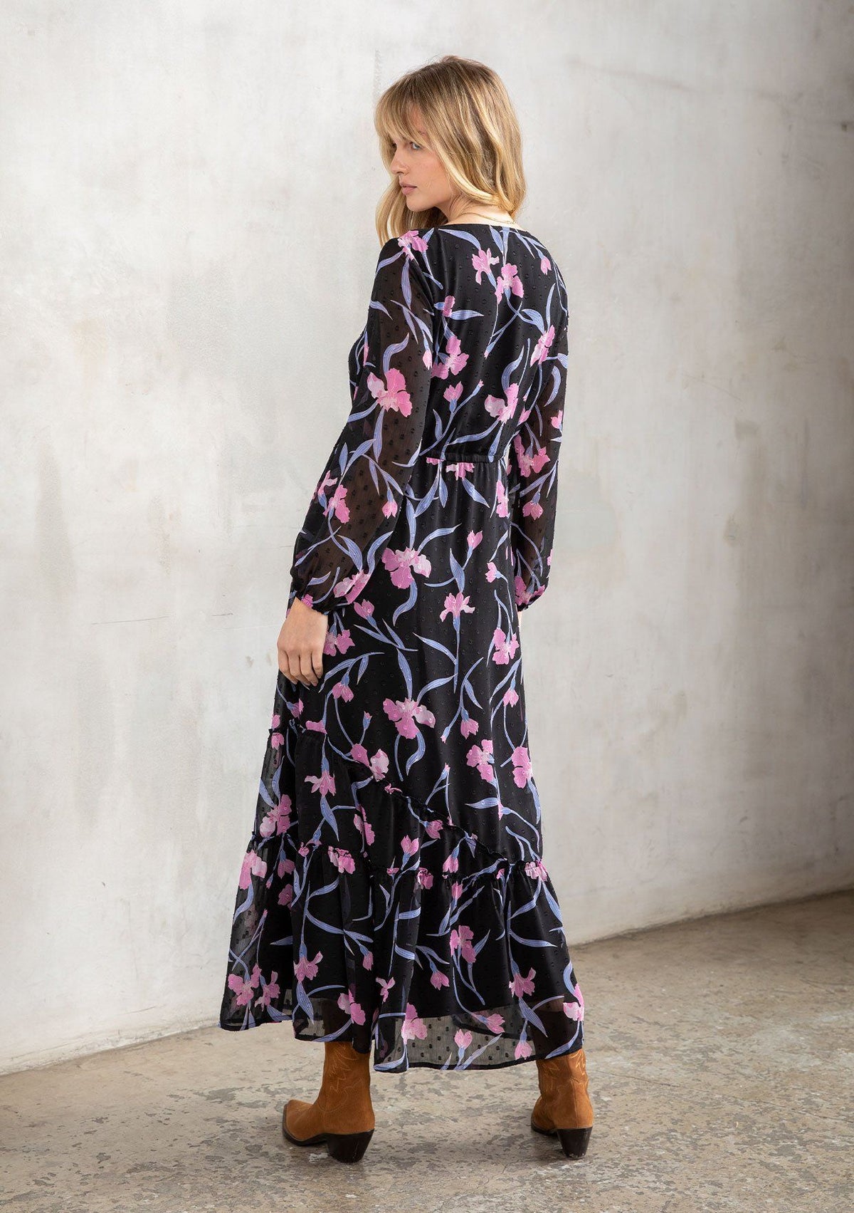 chinese dress ladies Romantic Black Floral Sheer Maxi Dress