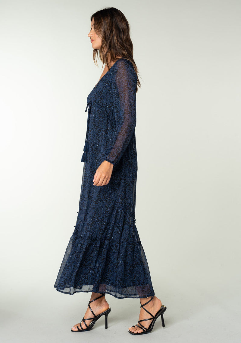 Women's Navy Blue Chiffon Paisley Maxi Dress | LOVESTITCH Women's Navy Blue Chiffon Paisley Maxi Dress | LOVESTITCH
