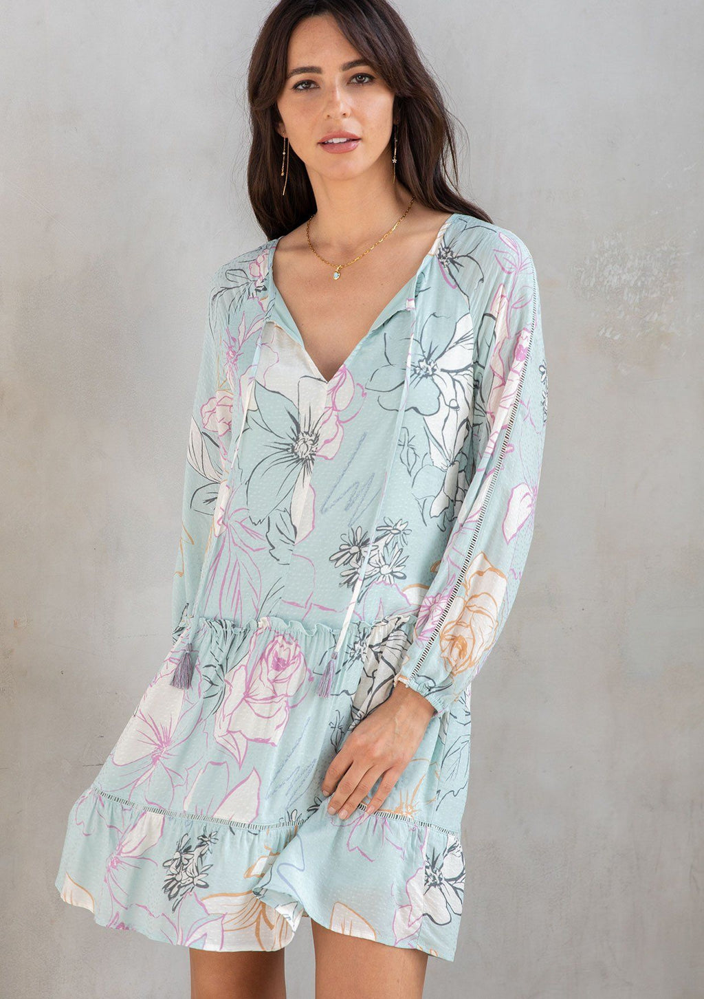 Modern Love Floral Mini Dress Aqua/Fuchsia / S Modern Love Floral Mini Dress Aqua/Fuchsia / S