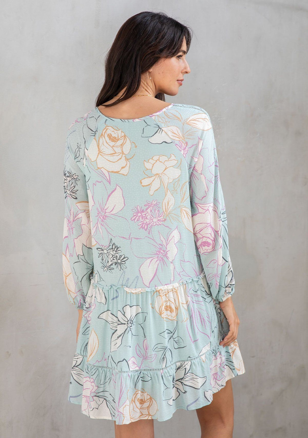 Floral Babydoll Long Sleeve Mini Dress