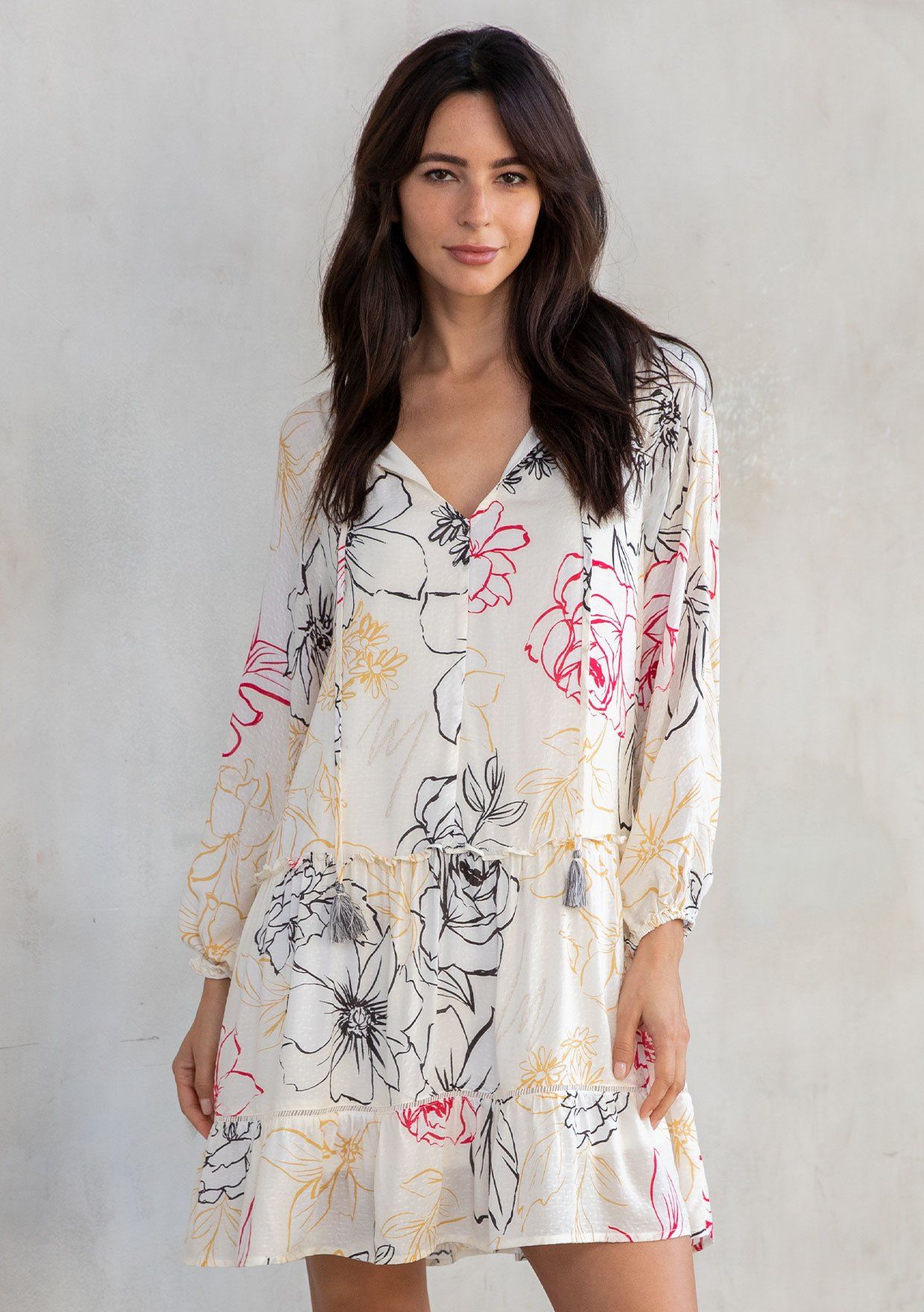 Floral Babydoll Long Sleeve Mini Dress | LOVESTITCH