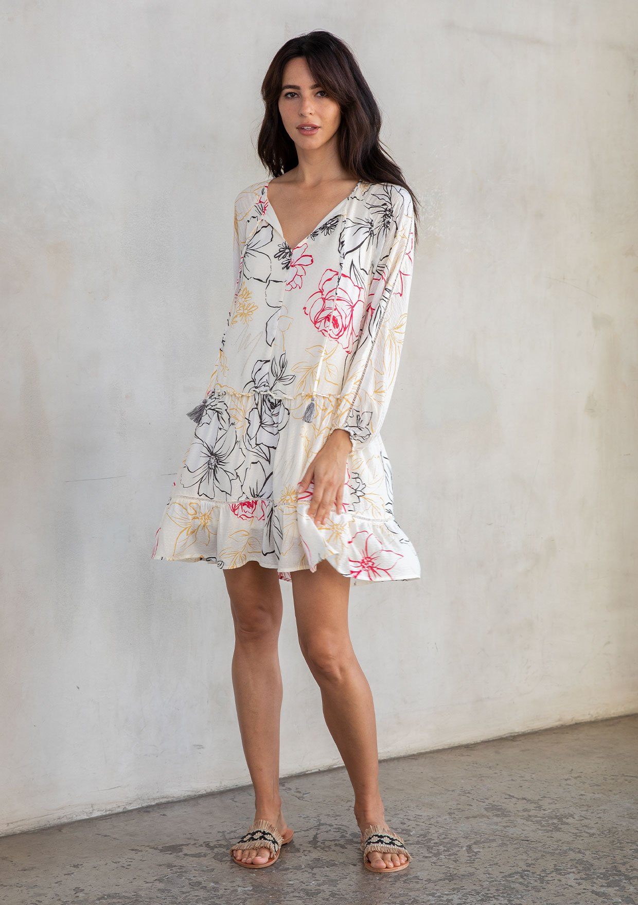 Floral Babydoll Long Sleeve Mini Dress | LOVESTITCH
