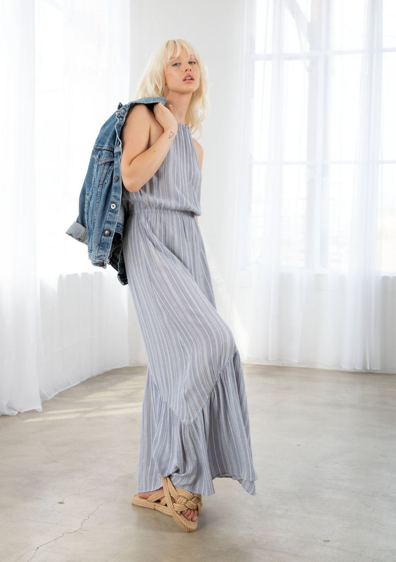 Chambray Stripe Halter Neck Maxi Dress | LOVESTITCH Chambray Stripe Halter Neck Maxi Dress | LOVESTITCH
