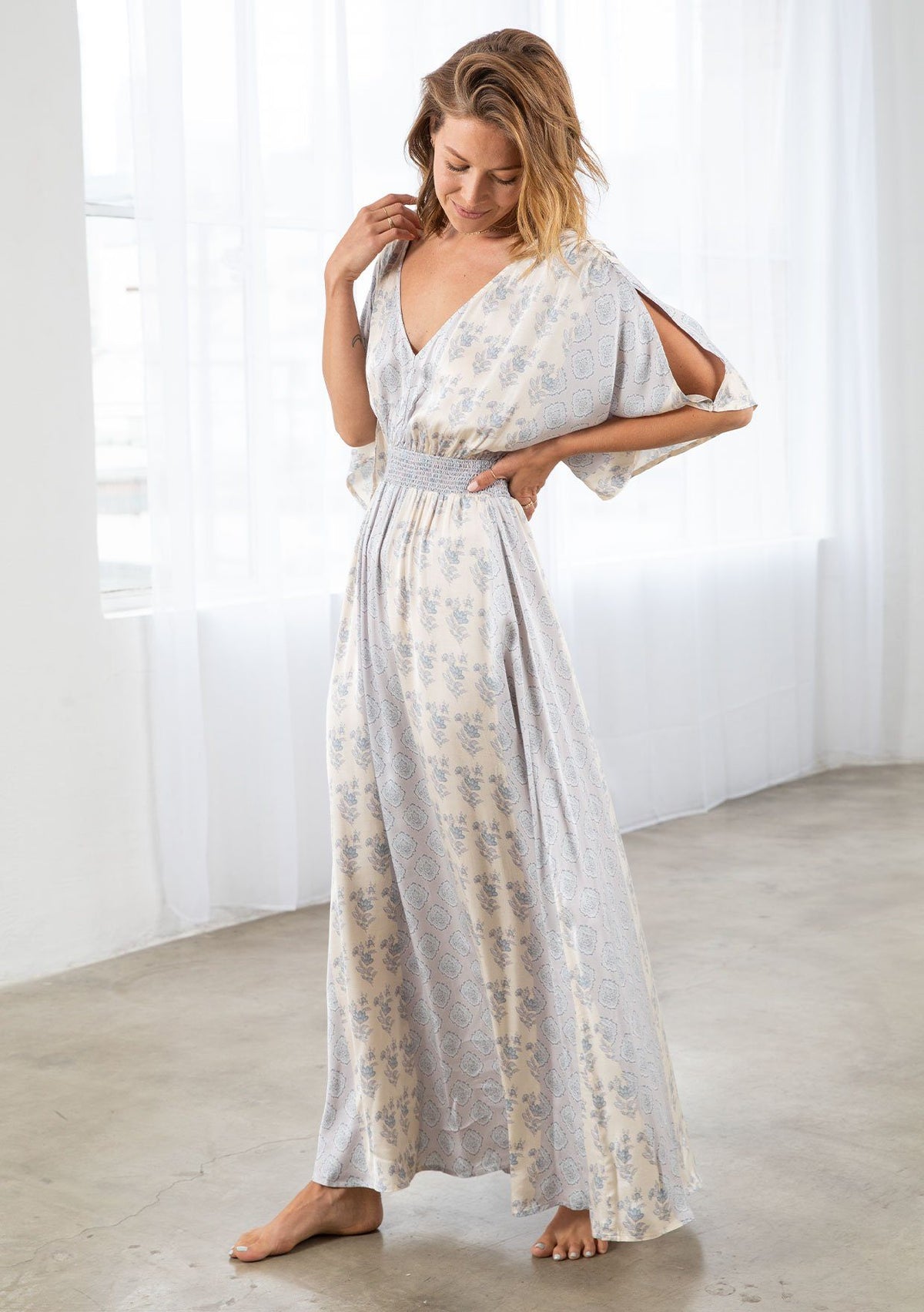 Silky Kimono Sleeve Boho Maxi Dress