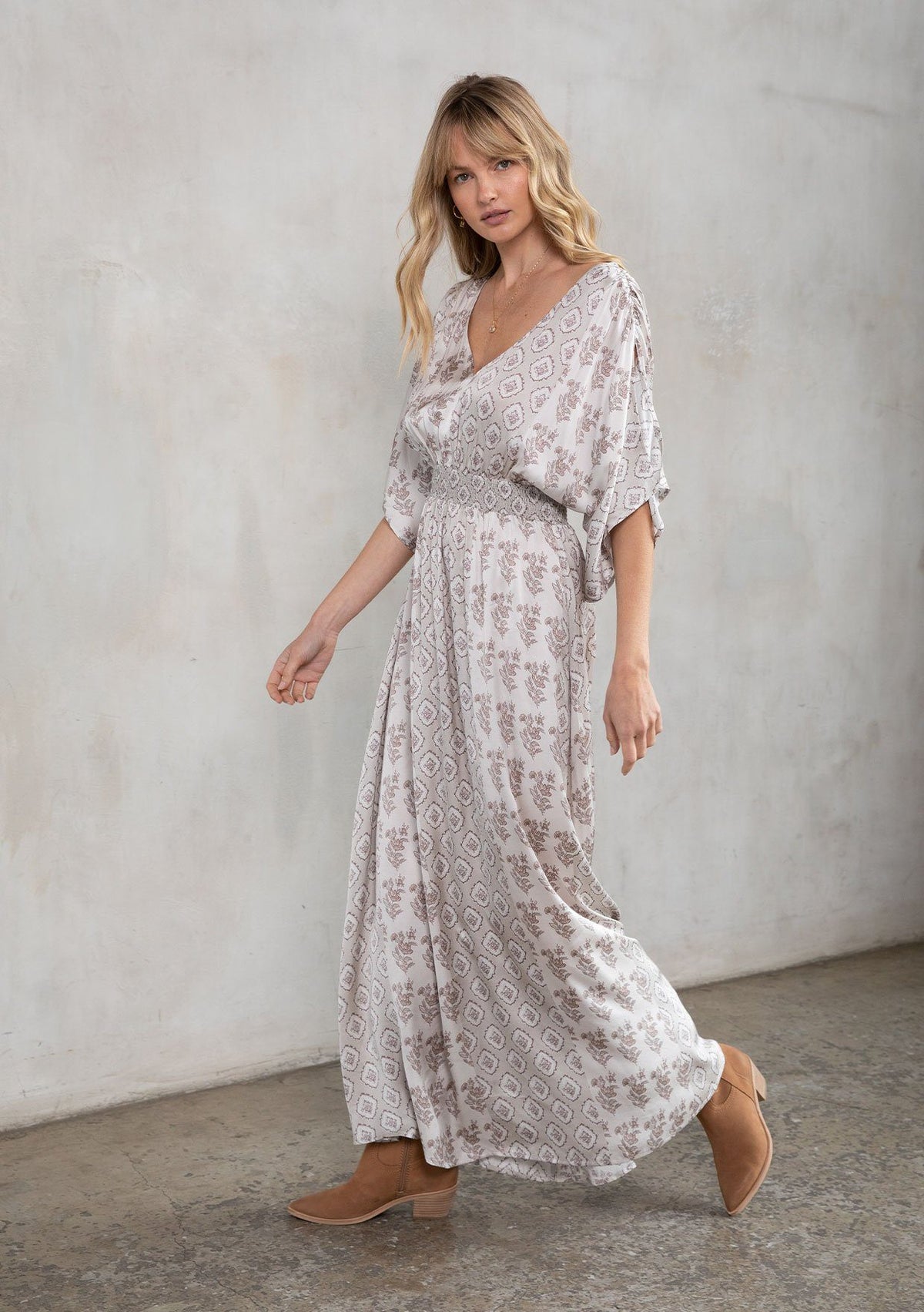 Serendipity Kimono Sleeve Maxi Dress Natural/Taupe / S Serendipity Kimono Sleeve Maxi Dress Natural/Taupe / S