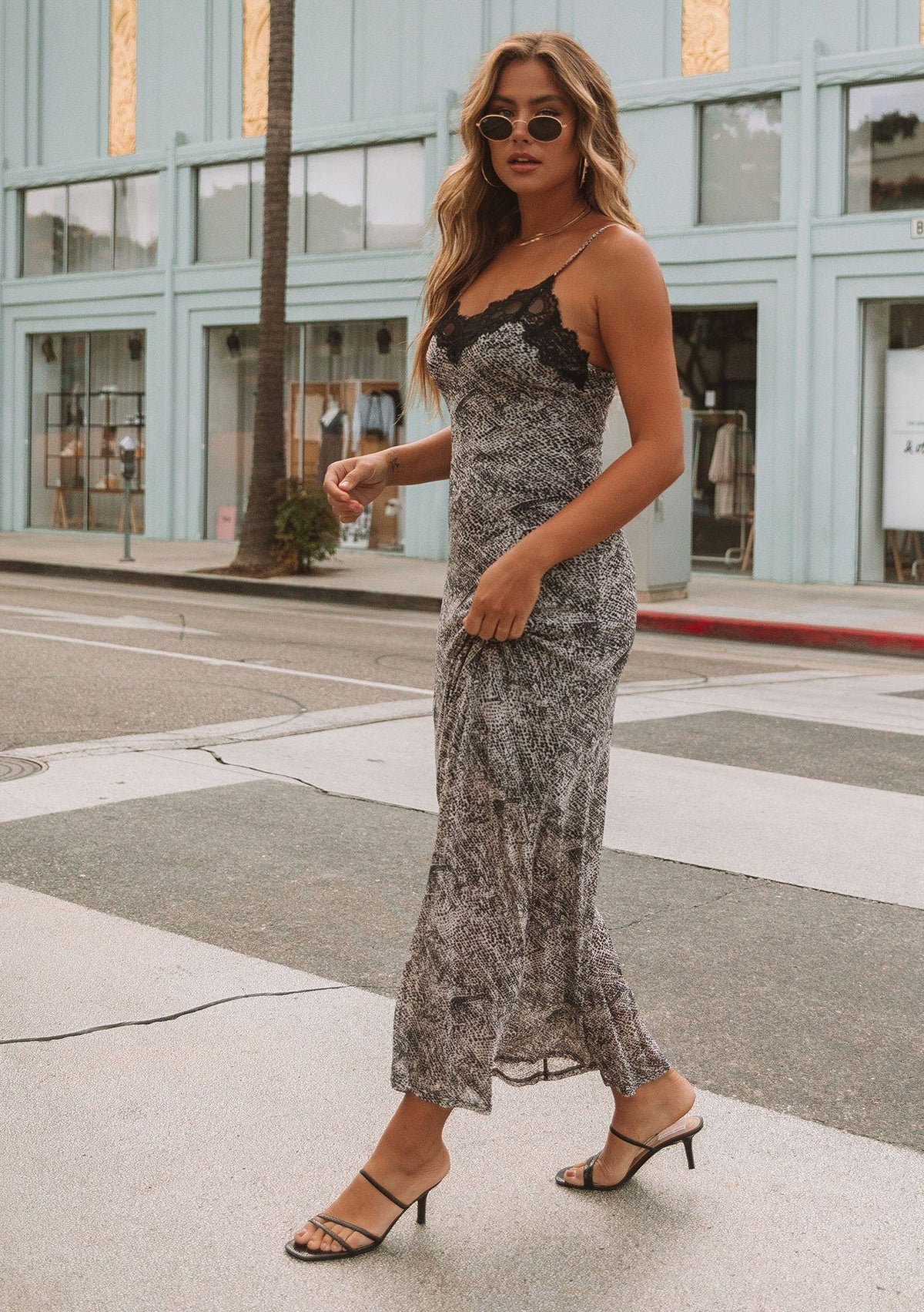 Sundown Mesh Slip Dress Cream/Black / L