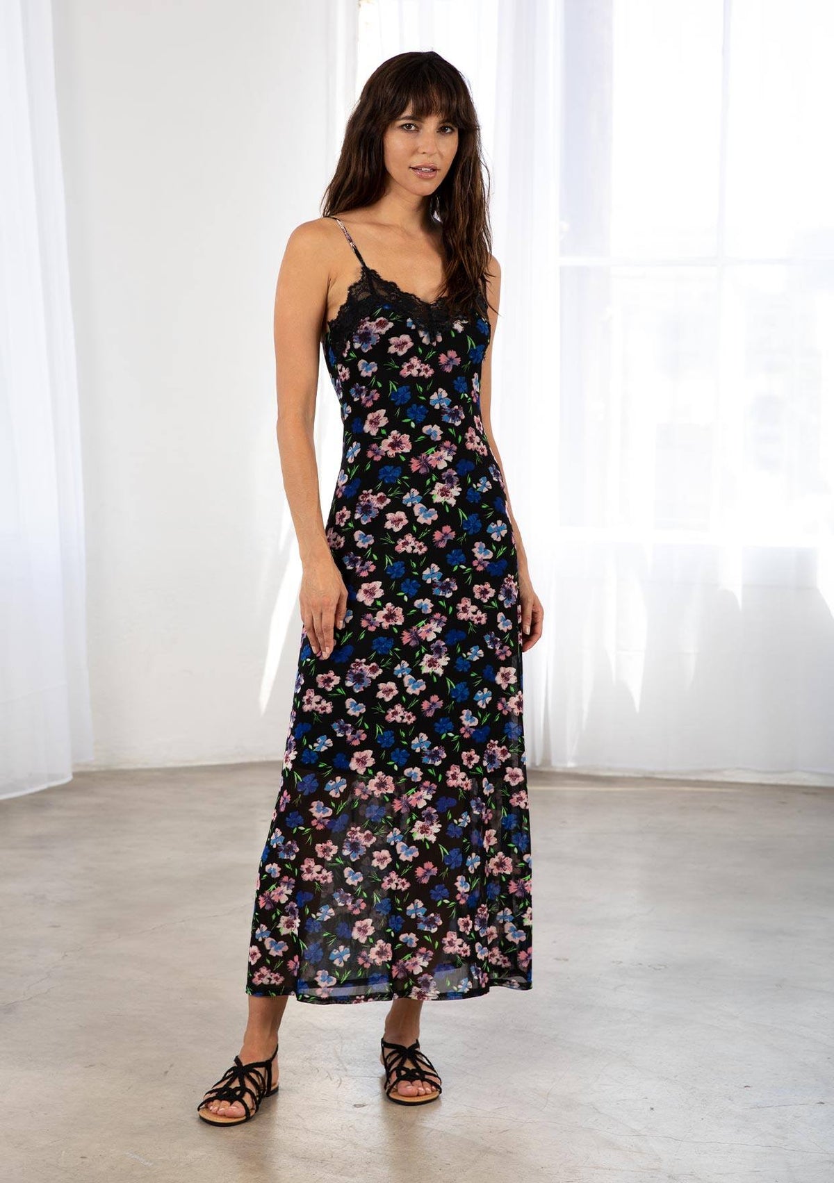 90s Floral Sheer Mesh Maxi Slip Dress LOVESTITCH - Main Image