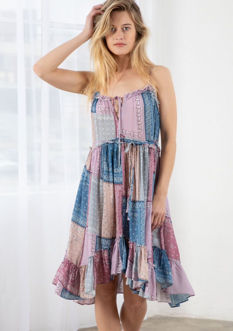 Unforgettable Patchwork Mini Dress Lavender/Blue / S Unforgettable Patchwork Mini Dress Lavender/Blue / S