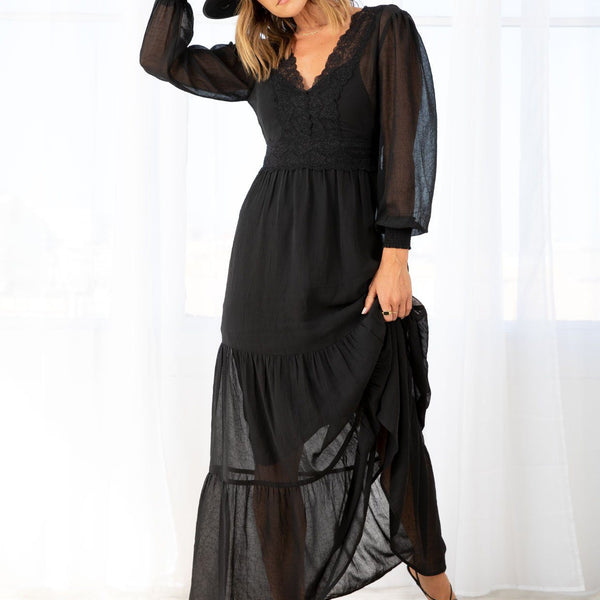 chinese dress ladies Juliet Sheer Lace Dress in Black