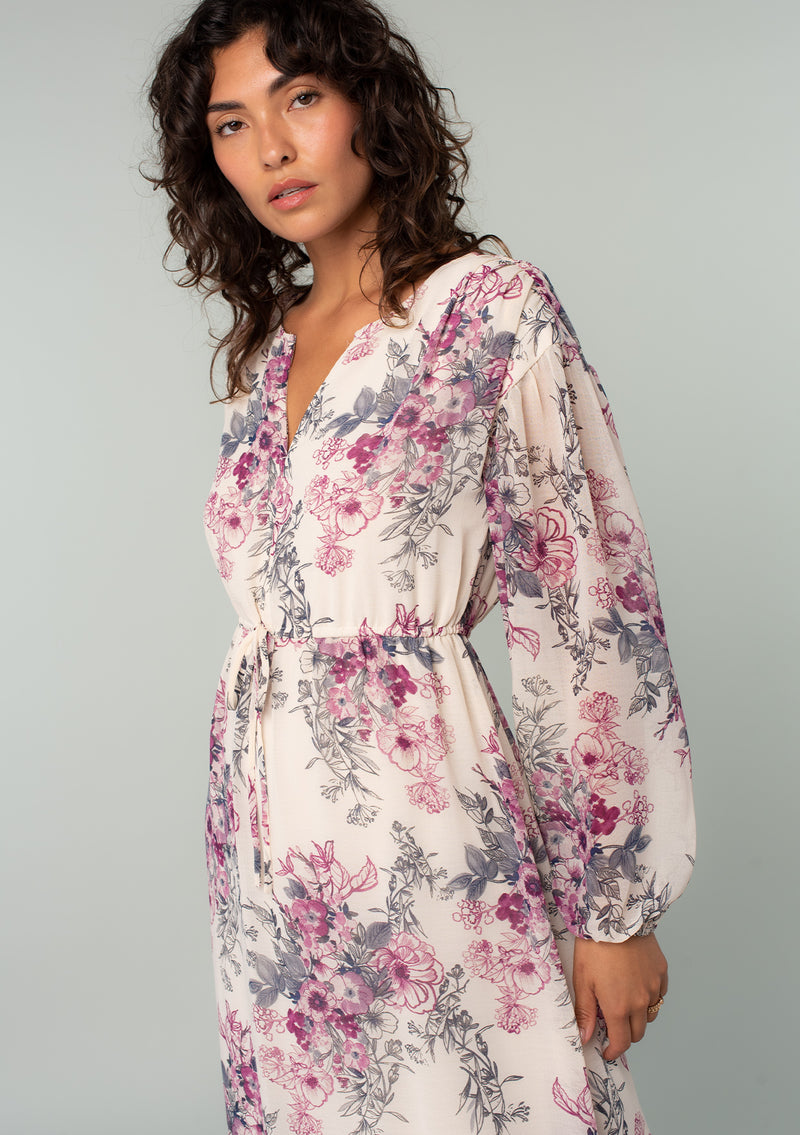 Women's Long Sleeve White & Pink Floral Mid-Length Dress | LOVESTITCH Women's Long Sleeve White & Pink Floral Mid-Length Dress | LOVESTITCH