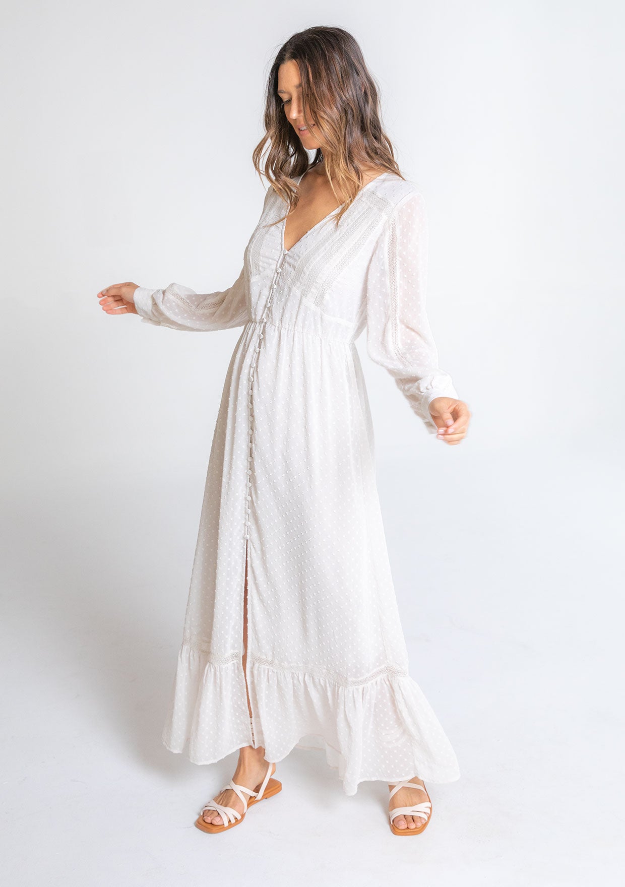 Romantic White Floral Chiffon Maxi Dress