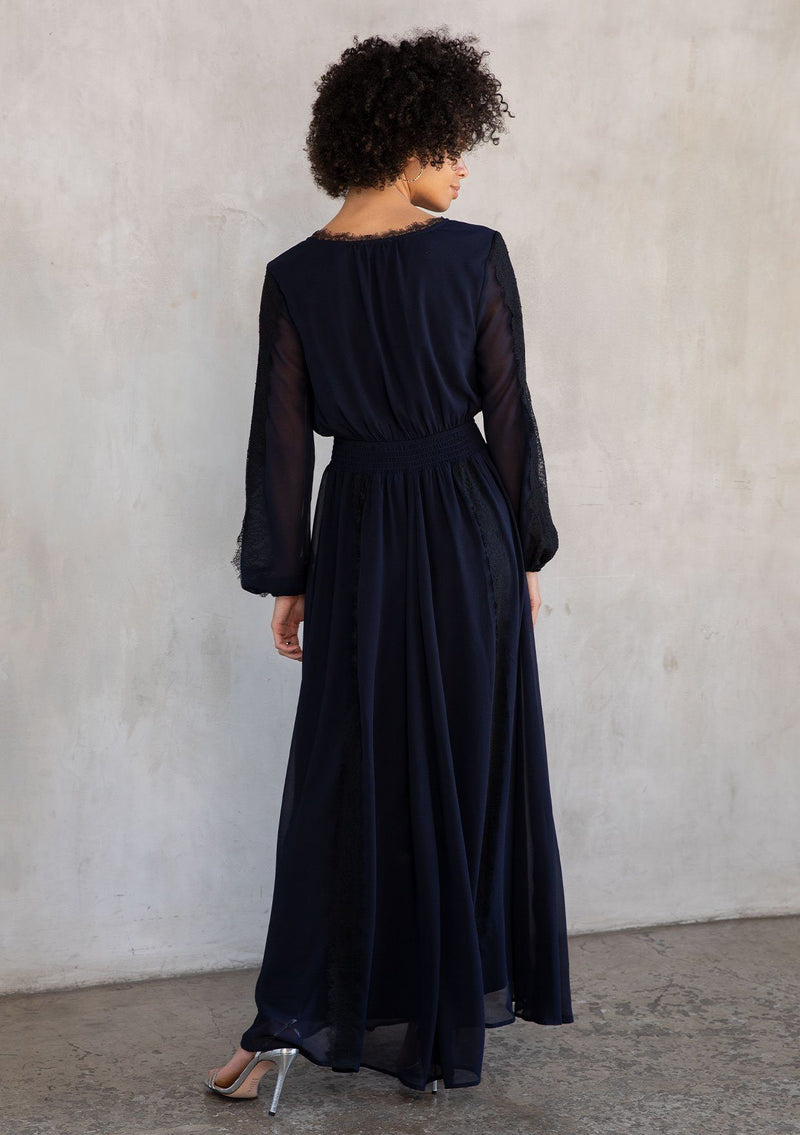 Blue Long Sleeve Lace Trim Maxi Dress | LOVESTITCH Blue Long Sleeve Lace Trim Maxi Dress | LOVESTITCH