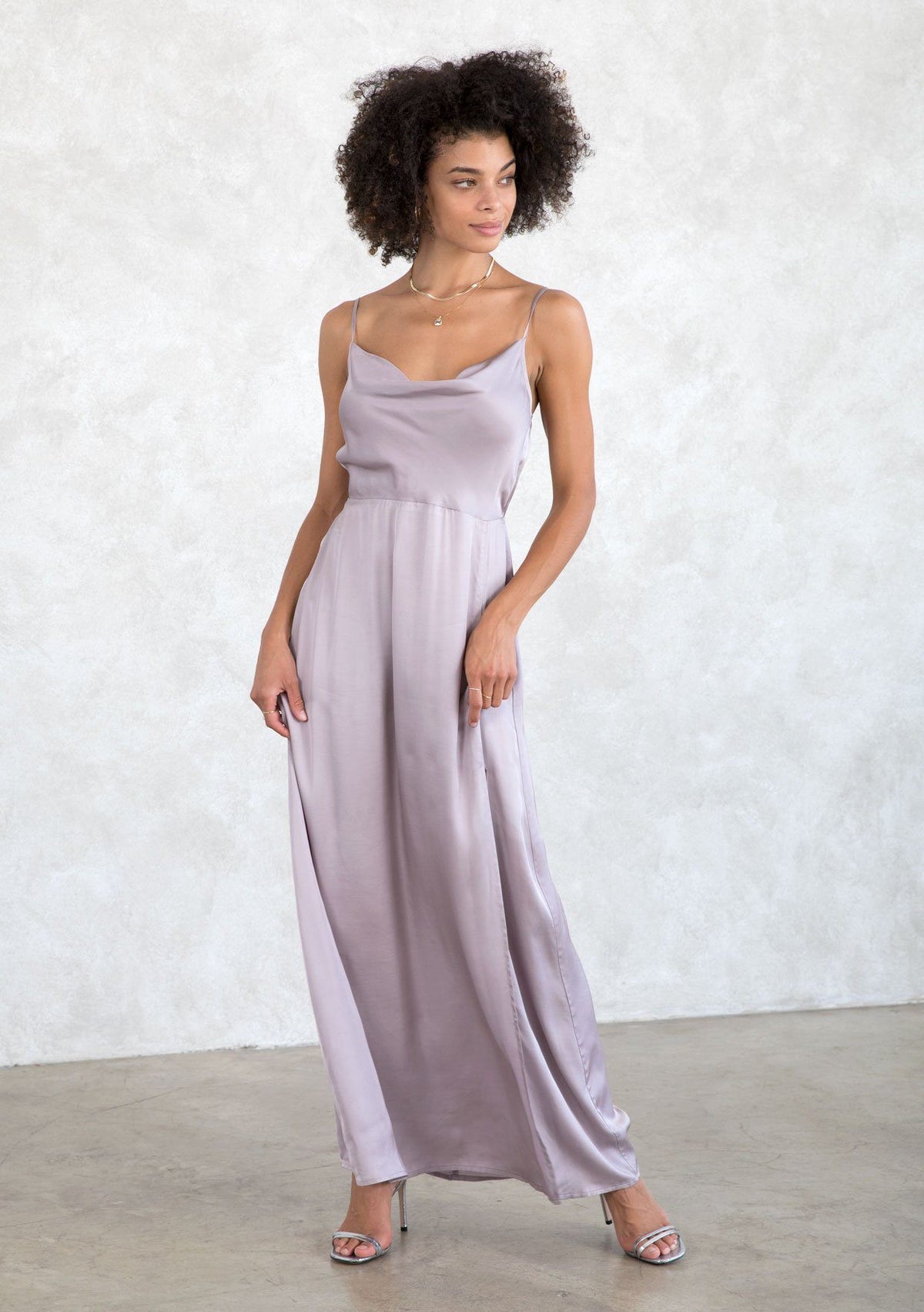 strappy cowl neck maxi dress in purple Silky Lilac Purple Cowl Neck Maxi Dress - ON SALE