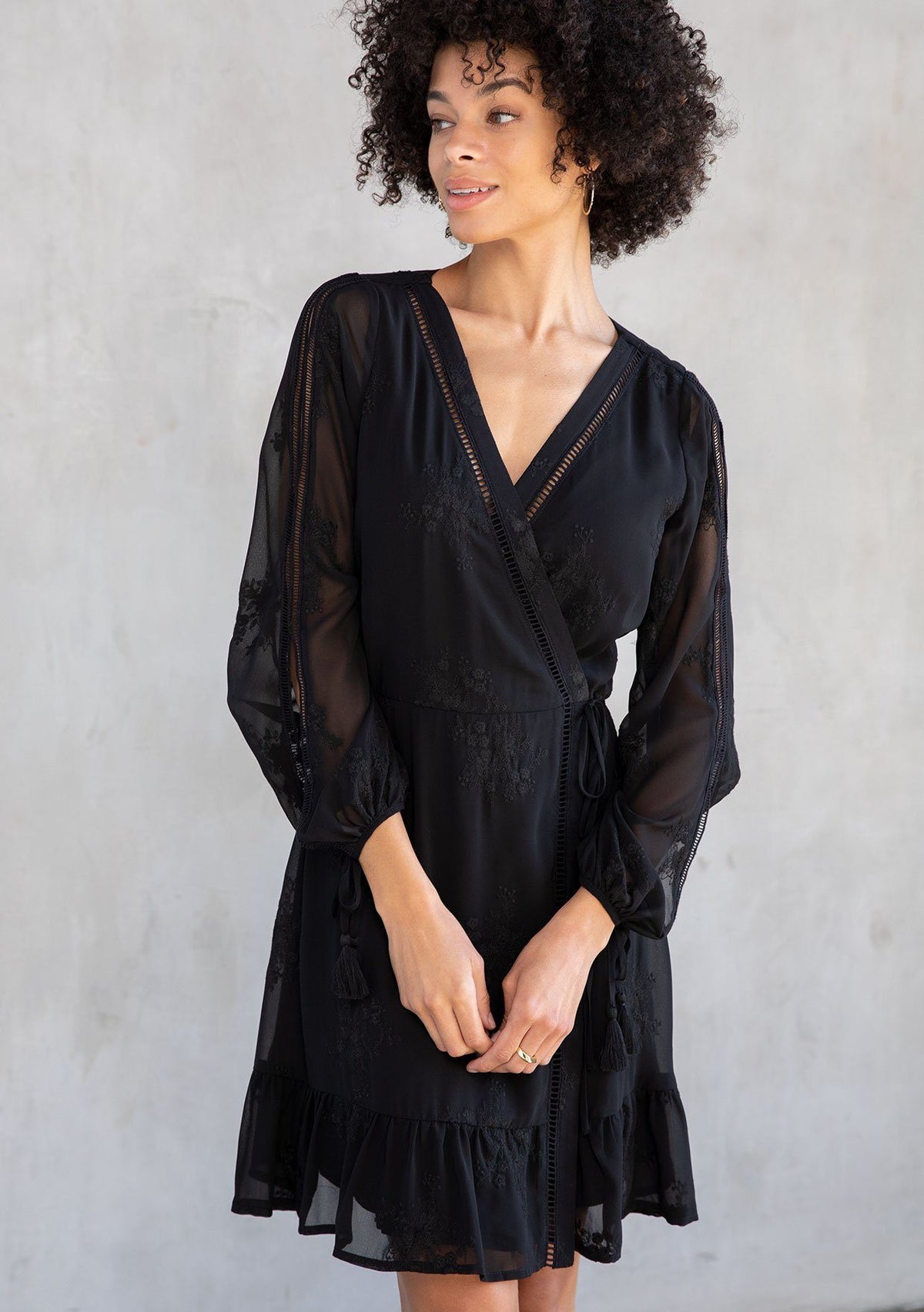 Lucille Embroidered Chiffon Wrap Dress White / S Lucille Embroidered Chiffon Wrap Dress White / S