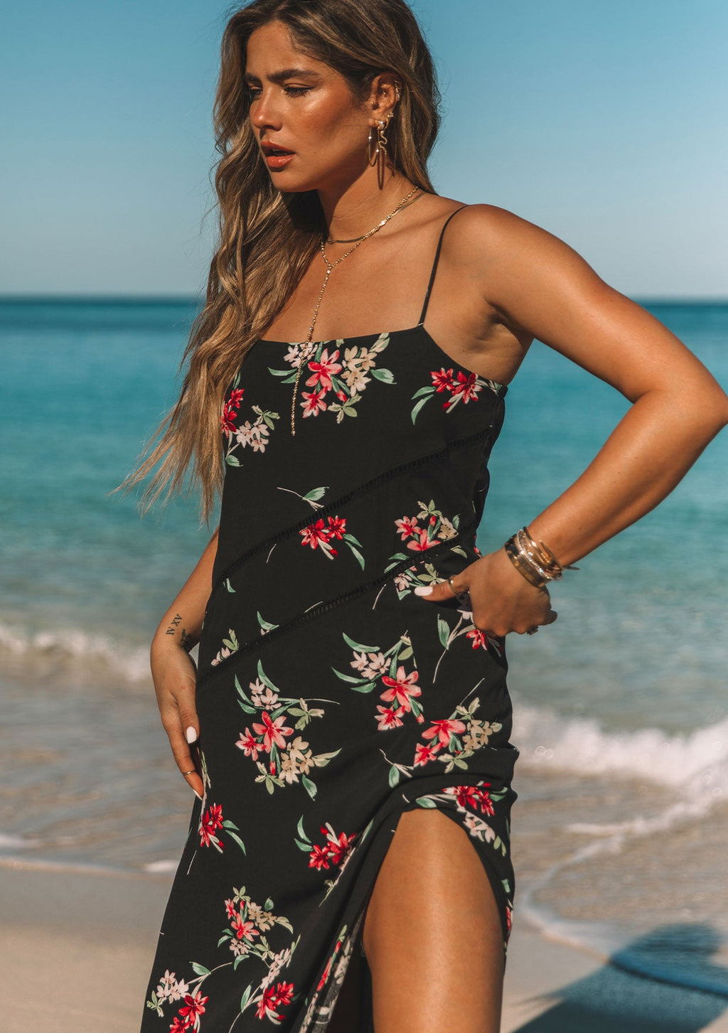 Maddox Floral Maxi Dress Black/Red / XS