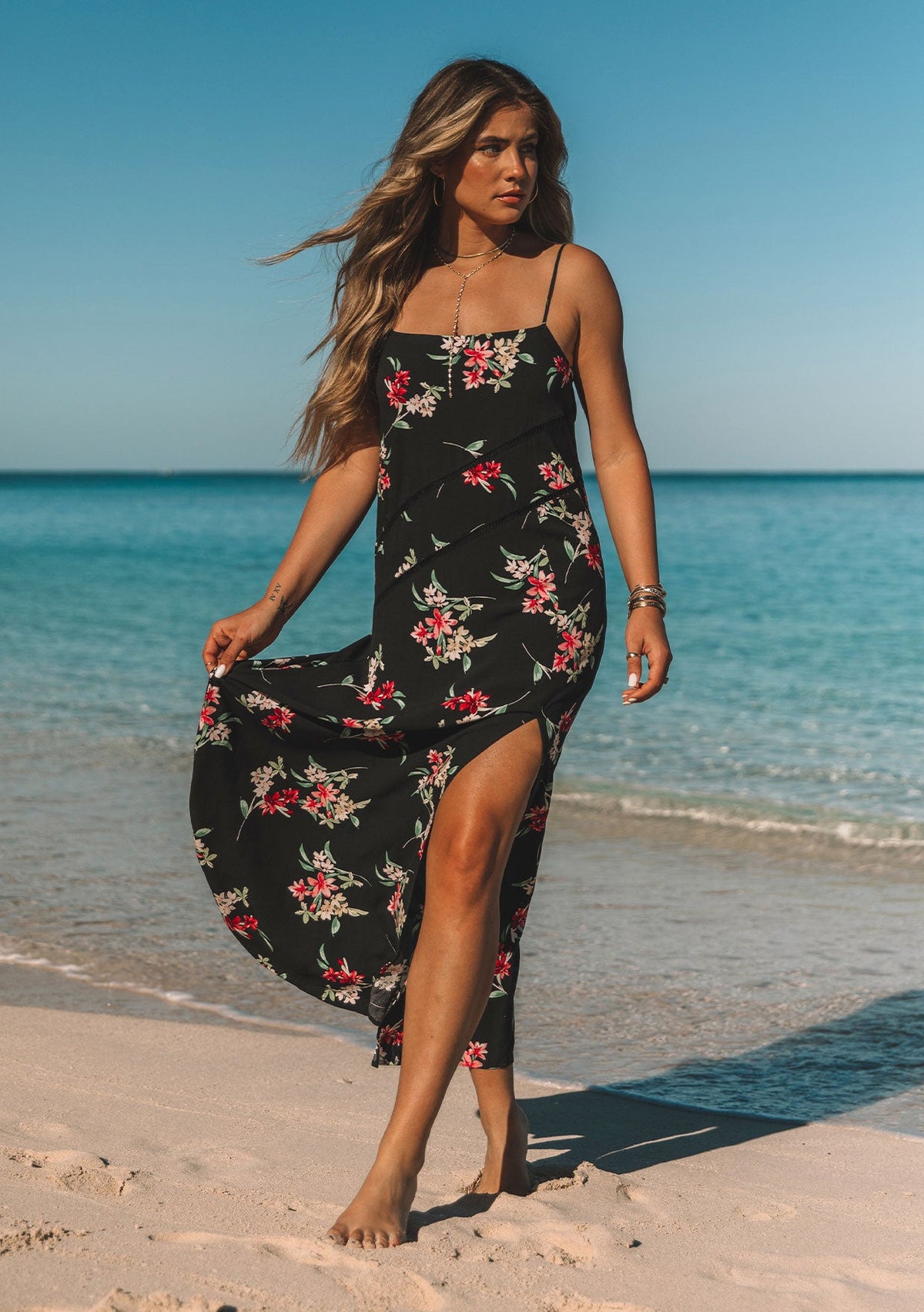 Sleeveless Black Floral Maxi Dress
