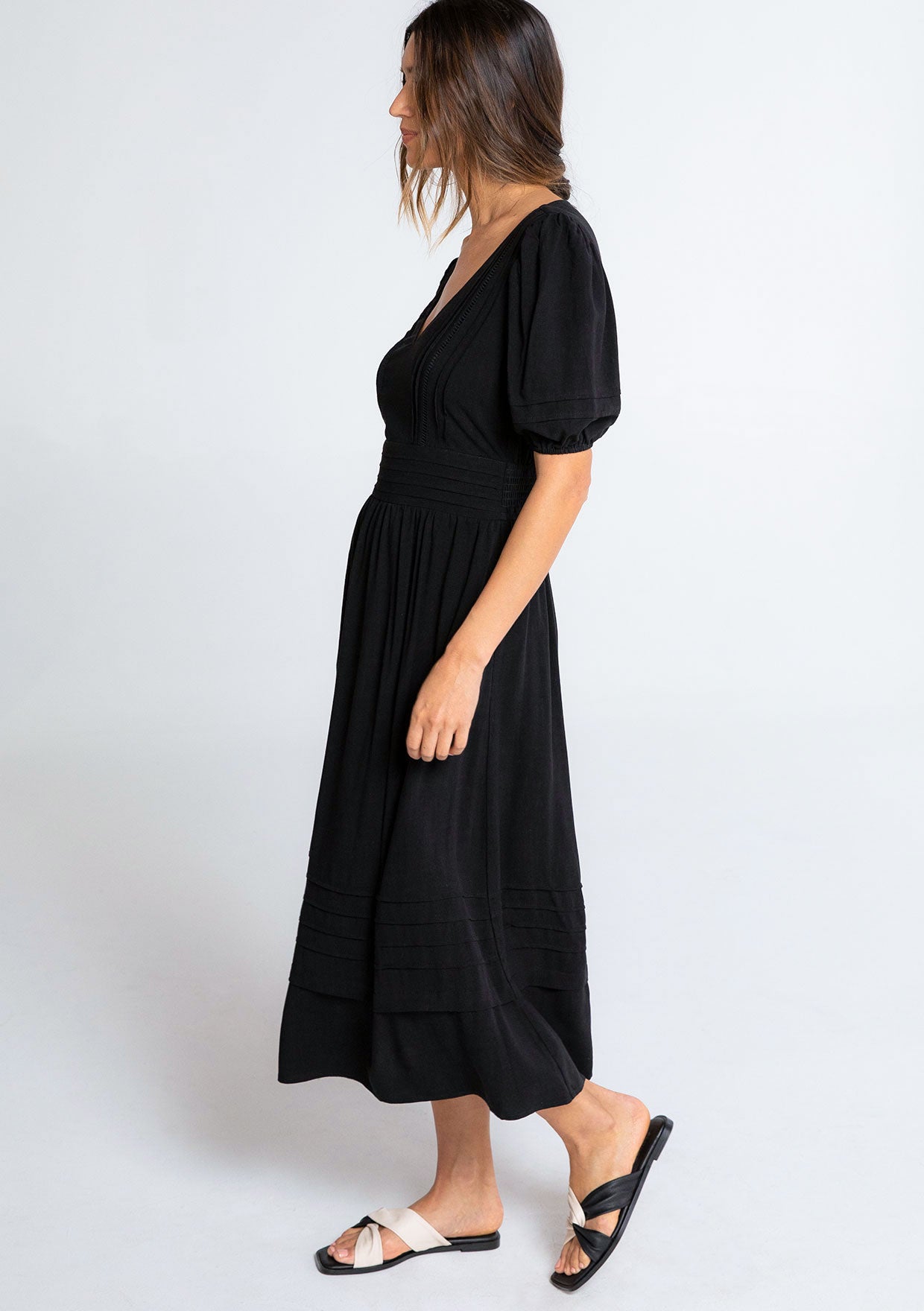 Puff-sleeve A-line Fitted Waist Maxi Dress main image 0