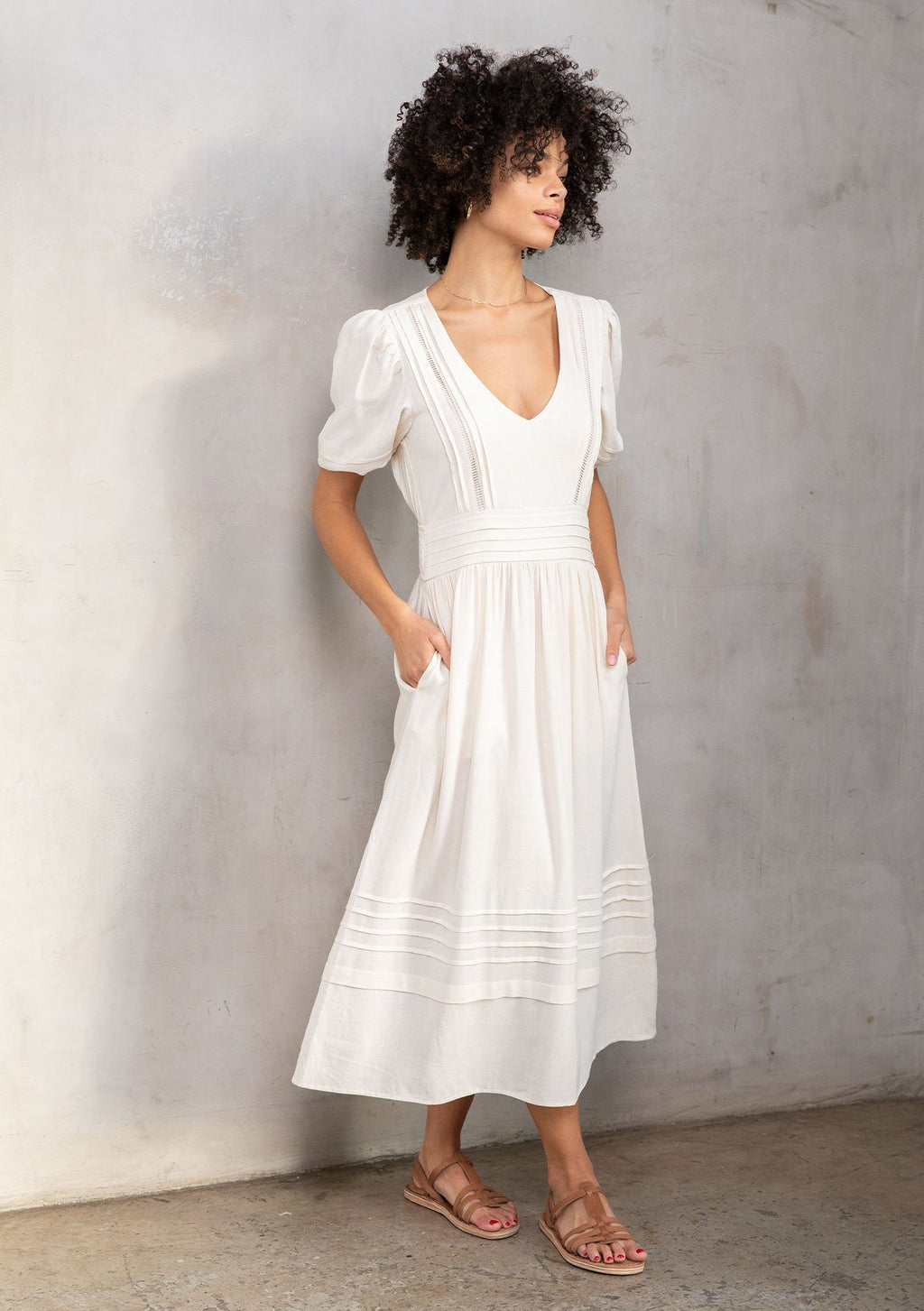 Linen Blend Puff Sleeve Maxi Dress | LOVESTITCH