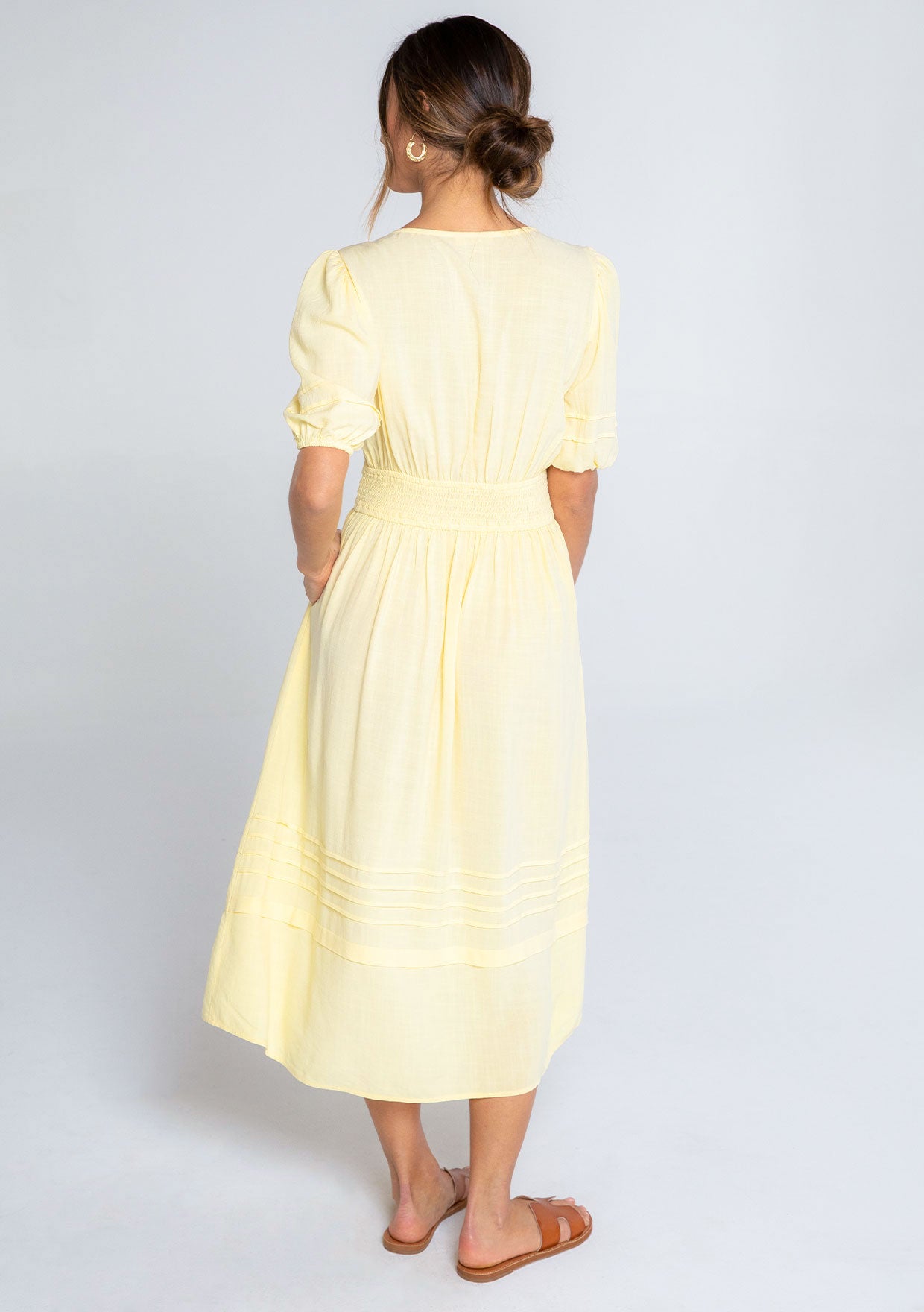 Embrace The Glamour Linen Blend Unique Print Puff Sleeve Pocketed Maxi Dress