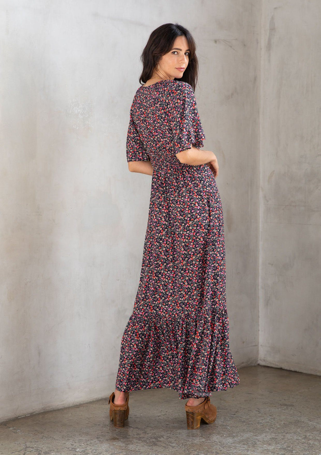 Agnes Floral Maxi Dress Black/Fuchsia / Xs