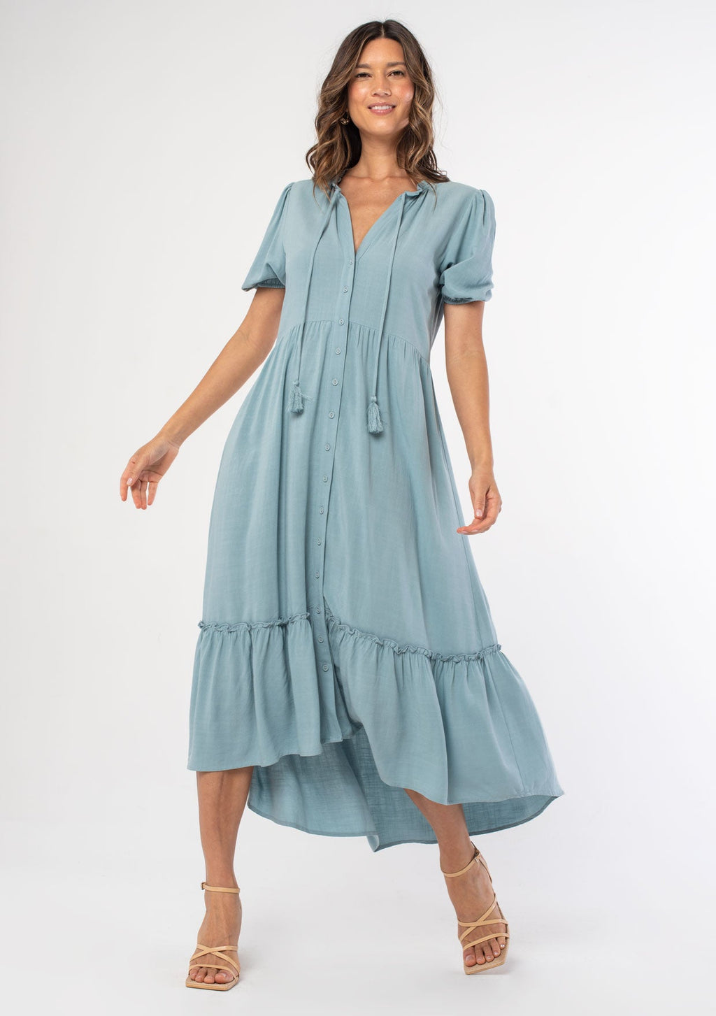 Hannah Button Front Midi Dress Dusty Teal / M