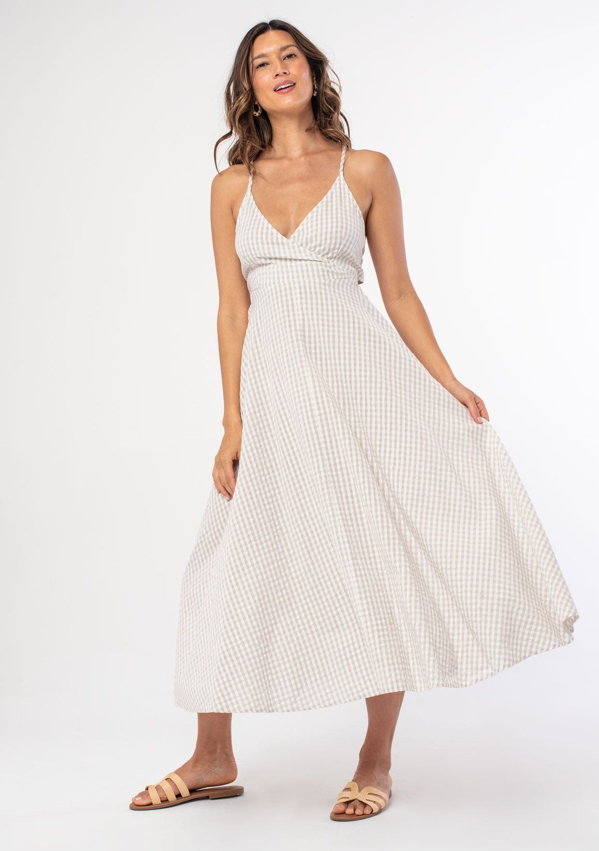Seaside Gingham Midi Dress Pebble/Ivory / M Seaside Gingham Midi Dress Pebble/Ivory / M