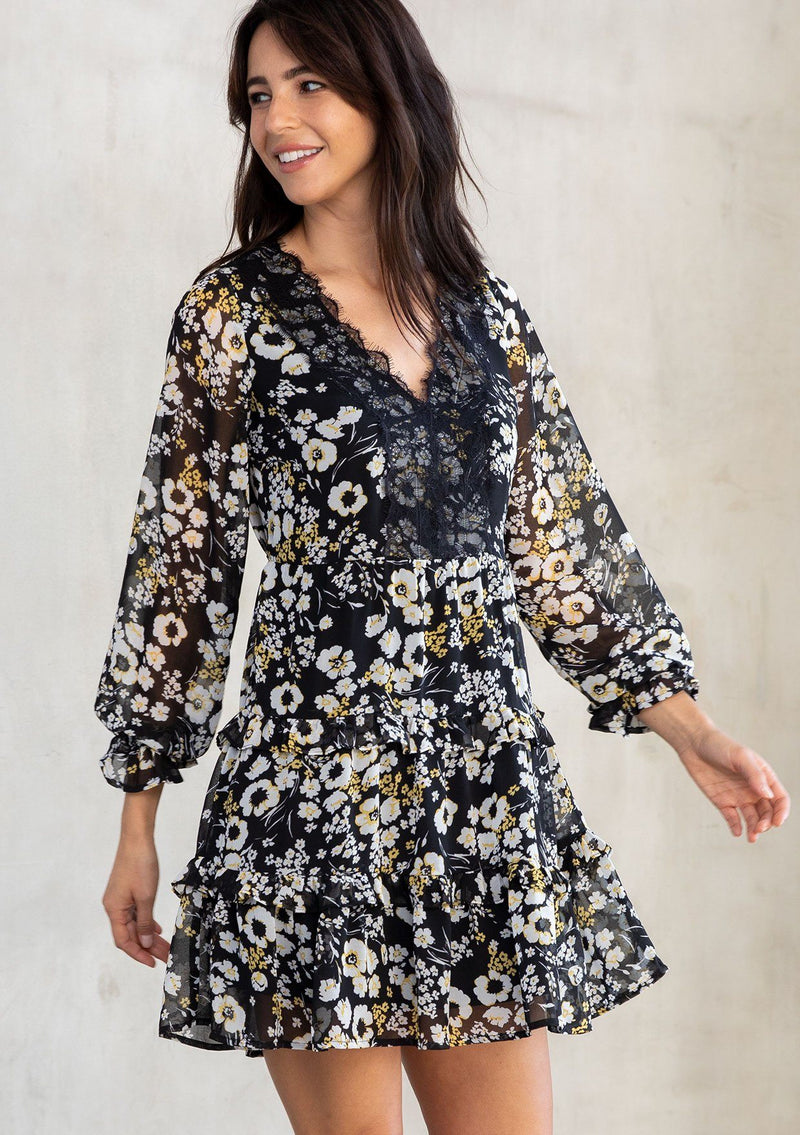 Sheer Black & Yellow Floral Mini Dress | LOVESTITCH Sheer Black & Yellow Floral Mini Dress | LOVESTITCH