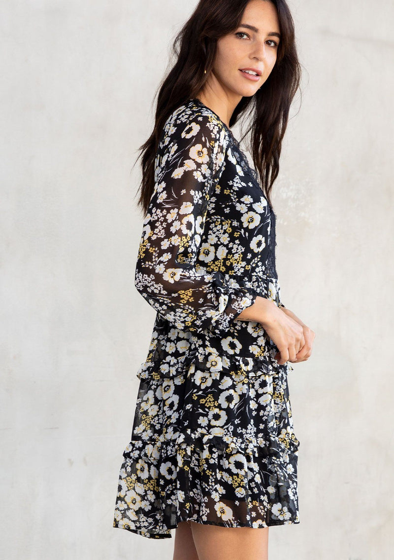 Sheer Black & Yellow Floral Mini Dress | LOVESTITCH Sheer Black & Yellow Floral Mini Dress | LOVESTITCH