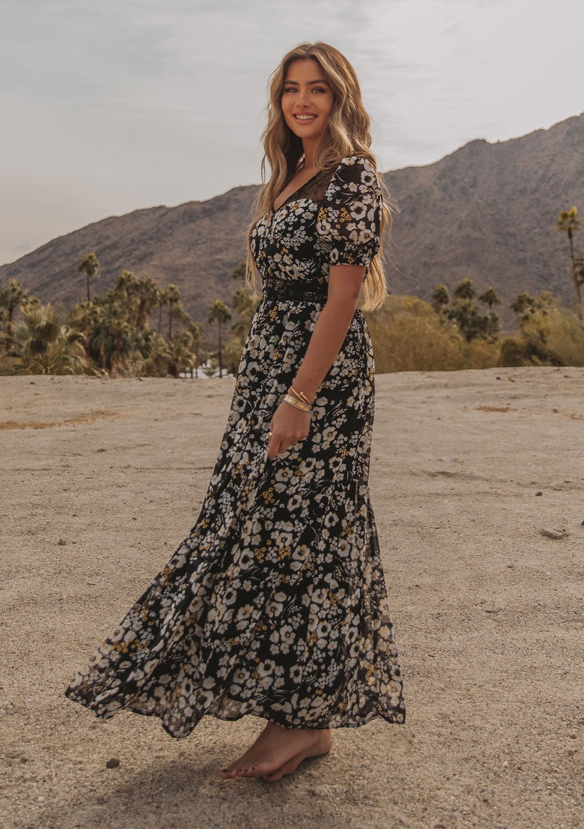 Leo Button Front Maxi Dress Black/Lemon / XS