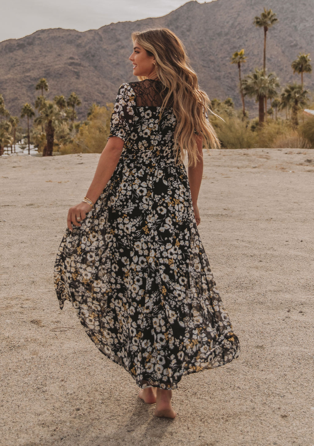 Boho Black & Yellow Floral Maxi Dress