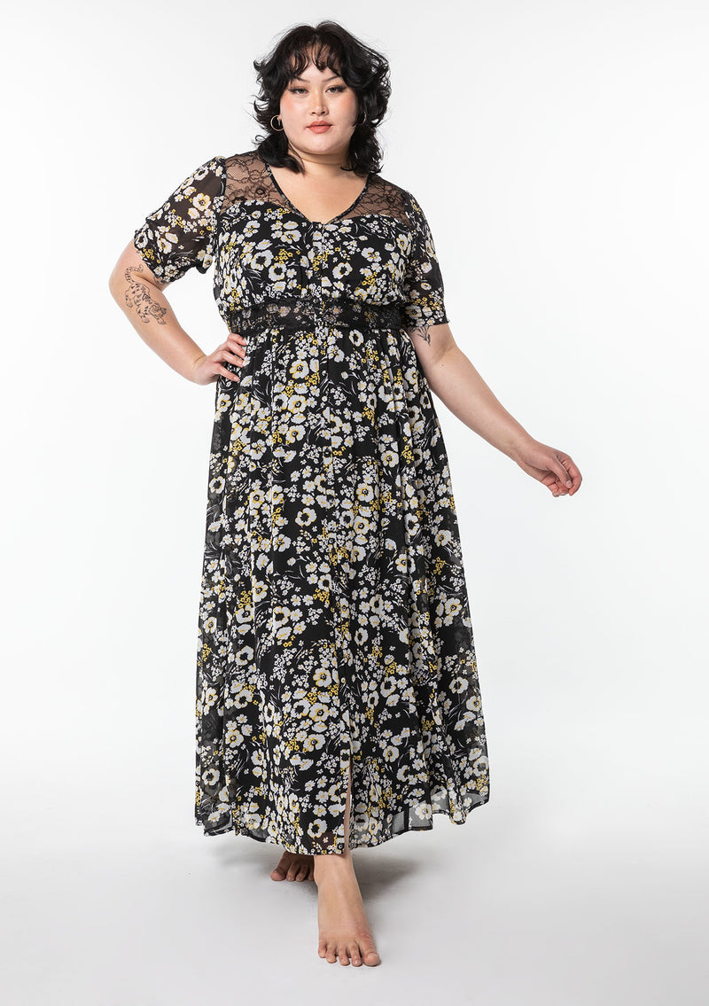 Boho Black Yellow Floral Maxi Dress LOVESTITCH
