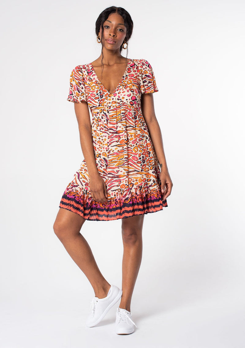 Vibrant Pink Printed Mini Dress Tie-Back Detail LOVESTITCH